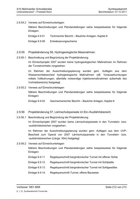 6.1.1. Synthesebericht Projektänderungen Tunnelbauwerke