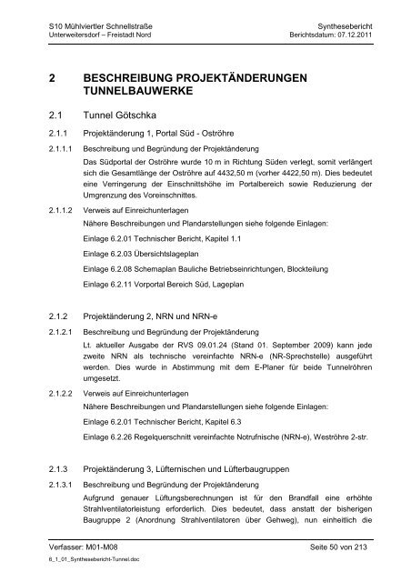6.1.1. Synthesebericht Projektänderungen Tunnelbauwerke