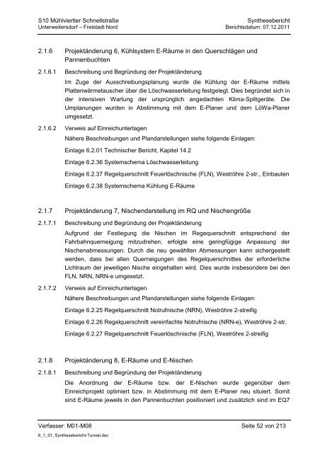 6.1.1. Synthesebericht Projektänderungen Tunnelbauwerke