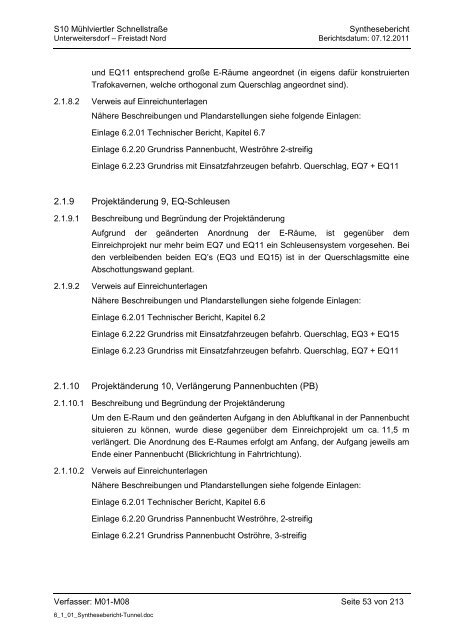 6.1.1. Synthesebericht Projektänderungen Tunnelbauwerke