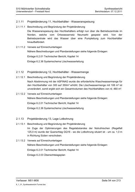 6.1.1. Synthesebericht Projektänderungen Tunnelbauwerke