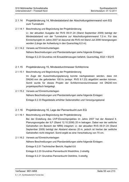 6.1.1. Synthesebericht Projektänderungen Tunnelbauwerke