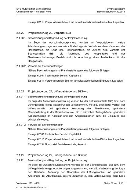 6.1.1. Synthesebericht Projektänderungen Tunnelbauwerke