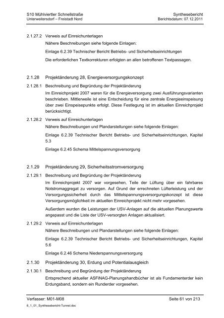 6.1.1. Synthesebericht Projektänderungen Tunnelbauwerke