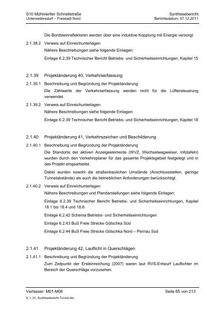 6.1.1. Synthesebericht Projektänderungen Tunnelbauwerke