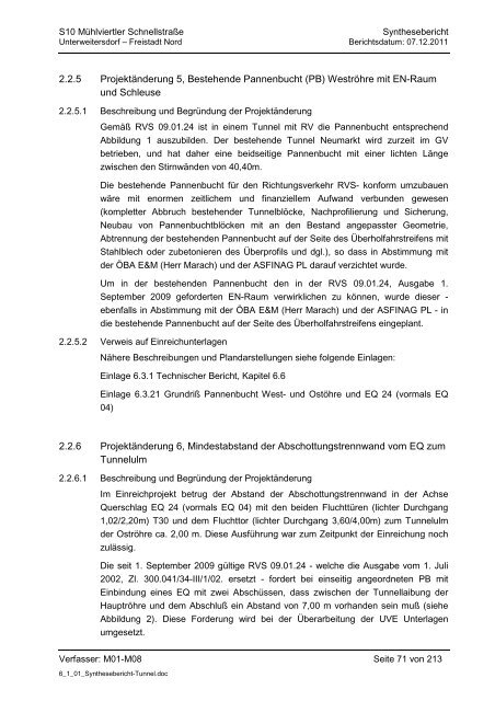 6.1.1. Synthesebericht Projektänderungen Tunnelbauwerke