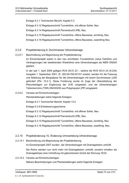 6.1.1. Synthesebericht Projektänderungen Tunnelbauwerke