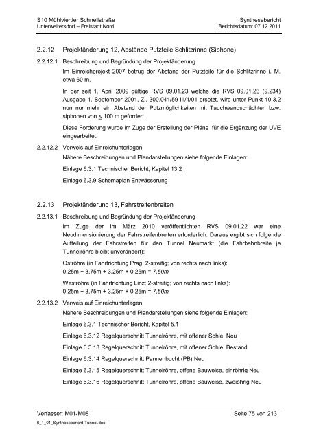 6.1.1. Synthesebericht Projektänderungen Tunnelbauwerke