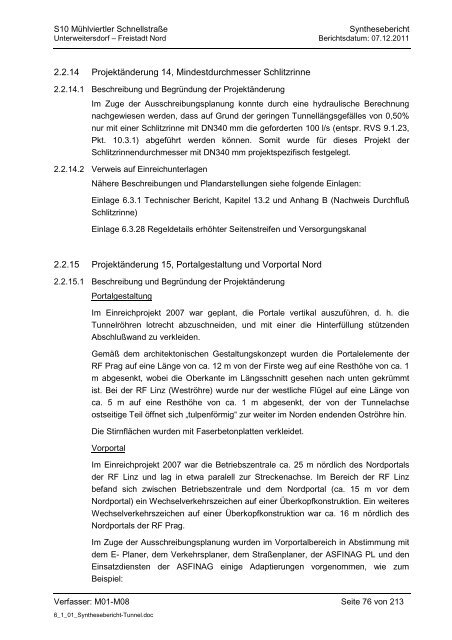 6.1.1. Synthesebericht Projektänderungen Tunnelbauwerke