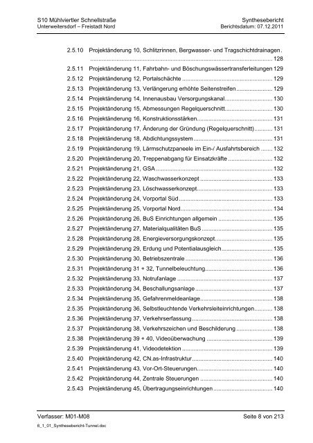 6.1.1. Synthesebericht Projektänderungen Tunnelbauwerke