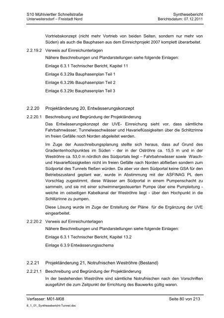 6.1.1. Synthesebericht Projektänderungen Tunnelbauwerke