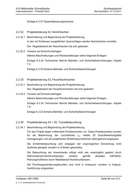 6.1.1. Synthesebericht Projektänderungen Tunnelbauwerke