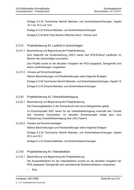 6.1.1. Synthesebericht Projektänderungen Tunnelbauwerke