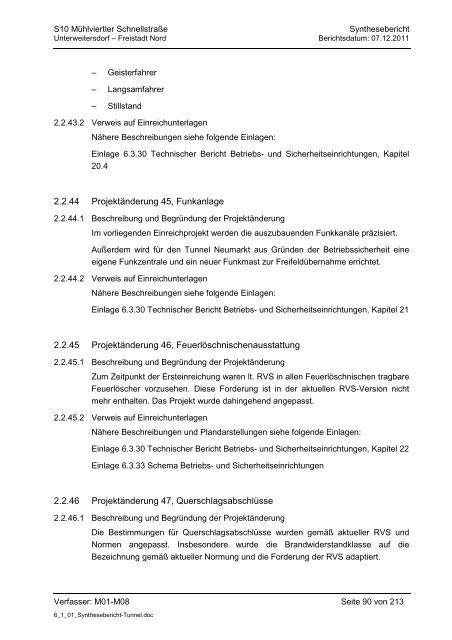 6.1.1. Synthesebericht Projektänderungen Tunnelbauwerke