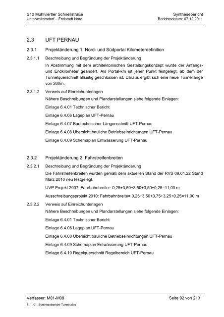 6.1.1. Synthesebericht Projektänderungen Tunnelbauwerke