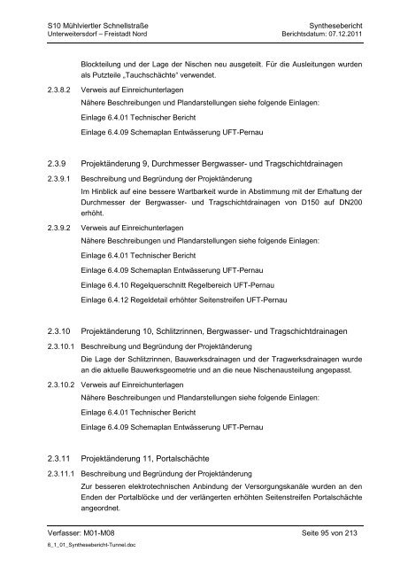 6.1.1. Synthesebericht Projektänderungen Tunnelbauwerke