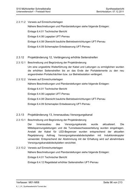 6.1.1. Synthesebericht Projektänderungen Tunnelbauwerke