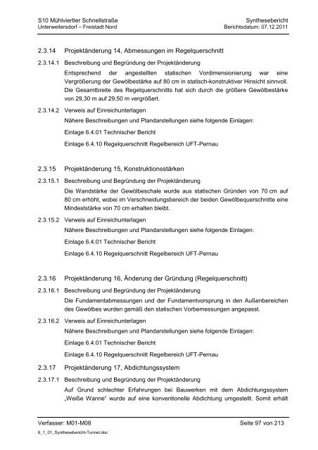 6.1.1. Synthesebericht Projektänderungen Tunnelbauwerke