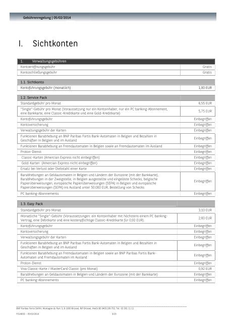 Tarifliste (pdf) - BNP Paribas Fortis