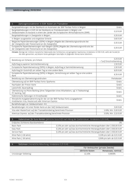 Tarifliste (pdf) - BNP Paribas Fortis