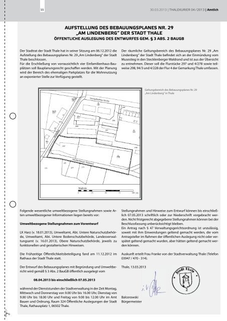 Amtliche Bekanntmachungen - Thale