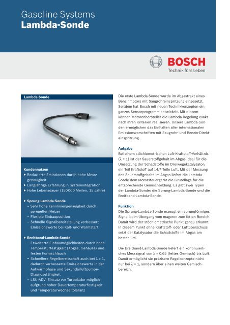 Planare Sprung Lambda Sonde Bosch Kraftfahrzeugtechnik