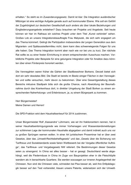 Rede des SPD-Fraktionsvorsitzenden Klaus Bunse - Stadt Borken