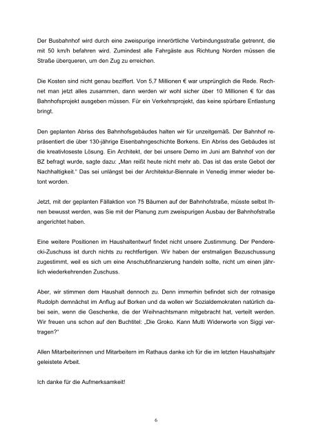 Rede des SPD-Fraktionsvorsitzenden Klaus Bunse - Stadt Borken