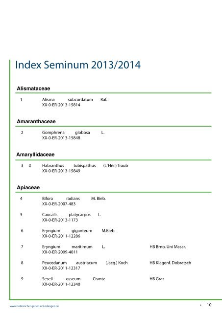 Seminum 2013-2014 - Botanischer Garten Erlangen - Friedrich ...