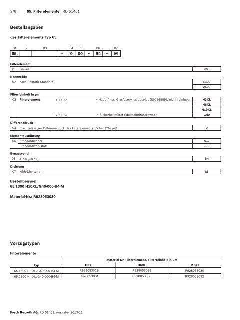 Filterelement, zweistufig zum Einbau in ... - Bosch Rexroth