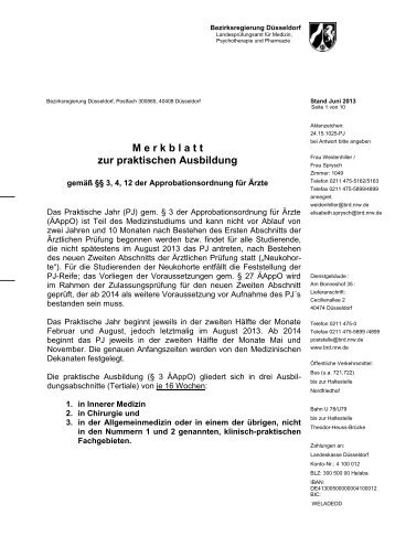 Merkblatt zur praktischen Ausbildung - Bezirksregierung Düsseldorf