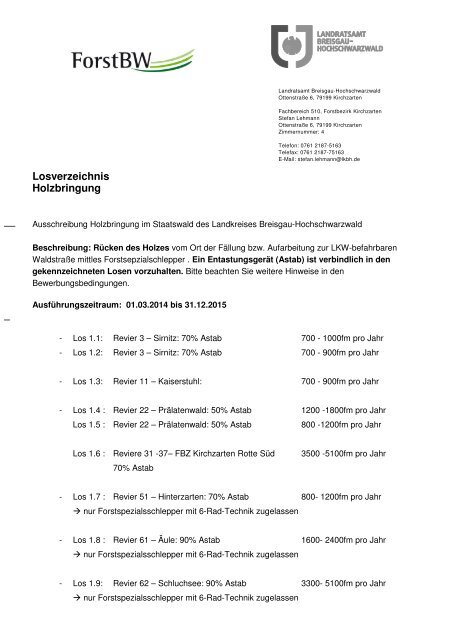 Ausschreibungsunterlagen "Holzbringung 2014-2015"