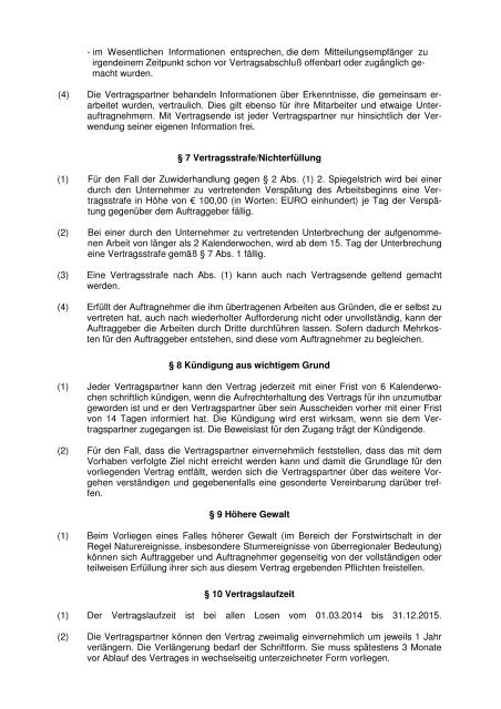 Ausschreibungsunterlagen "Holzbringung 2014-2015"