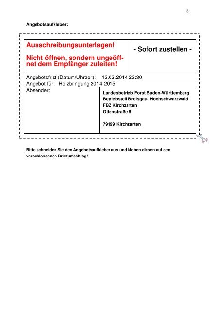 Ausschreibungsunterlagen "Holzbringung 2014-2015"