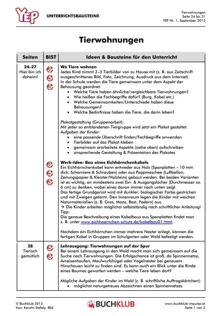 Unterrichtsbausteine Tierwohnungen Pdf 113 Kb