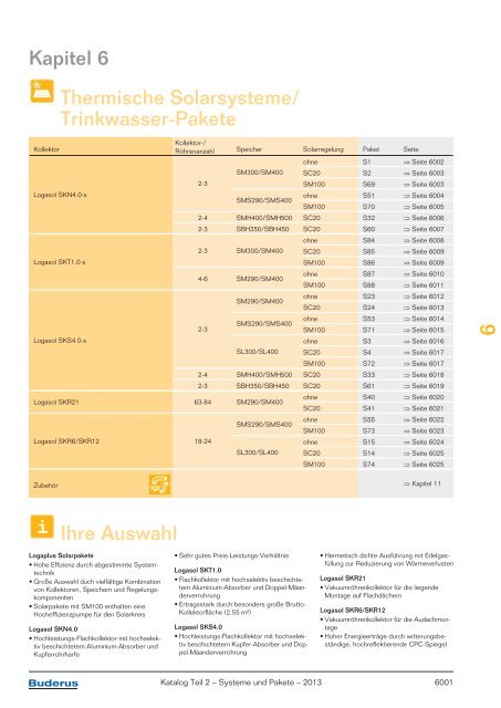 Kapitel 6 Thermische Solarsysteme/ Trinkwasser-Pakete ... - Buderus