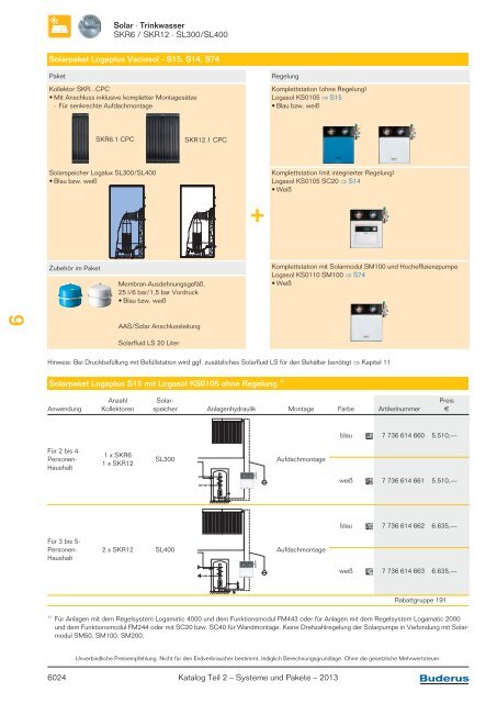 Kapitel 6 Thermische Solarsysteme/ Trinkwasser-Pakete ... - Buderus