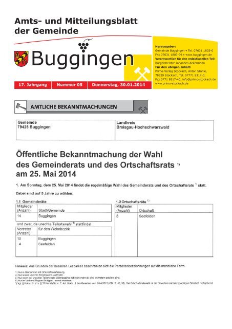 Amts- und Mitteilungsblatt der Gemeinde - Buggingen