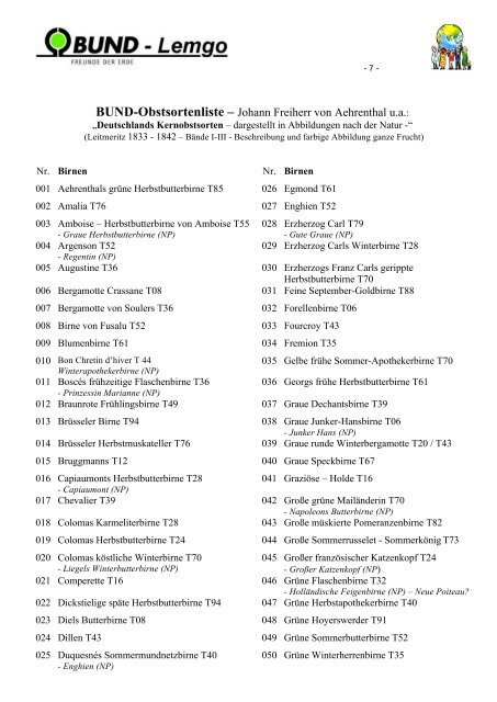 Aehrenthal - Deutschlands Kernobstsorten 1833 - BUND Lemgo