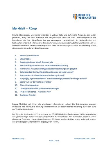 Merkblatt – Rürup - Bund der Versicherten e.V.