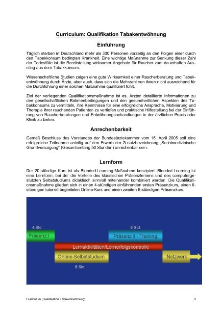 Curriculum „Qualifikation Tabakentwöhnung“ - Bundesärztekammer