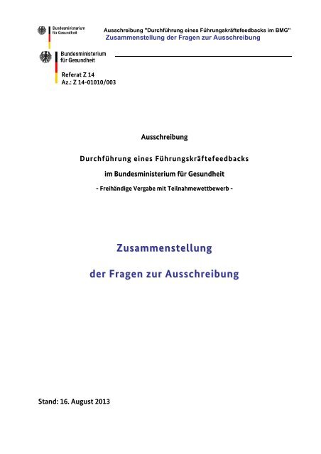 Zusammenstellung der Fragen zur Ausschreibung