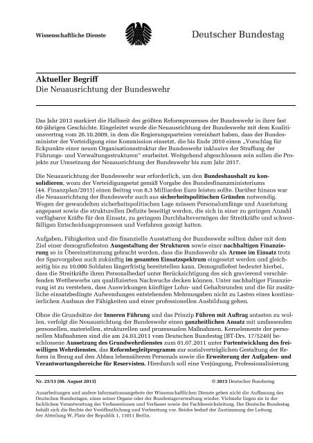 Die Neuausrichtung der Bundeswehr - Deutscher Bundestag