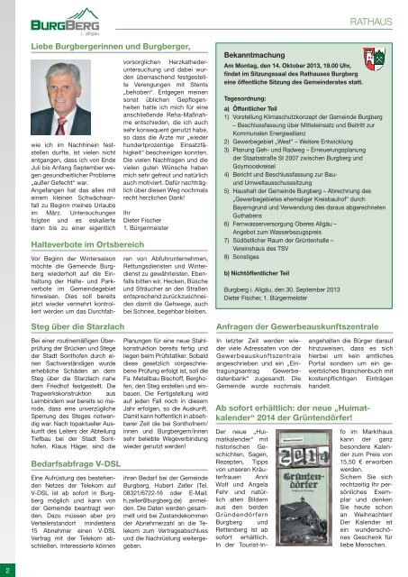 Burgberger Mitteilungsblatt Nr. 19/2013 - Burgberg im Allgäu