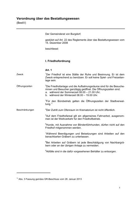Verordnung über das Bestattungswesen (BestV) - Burgdorf