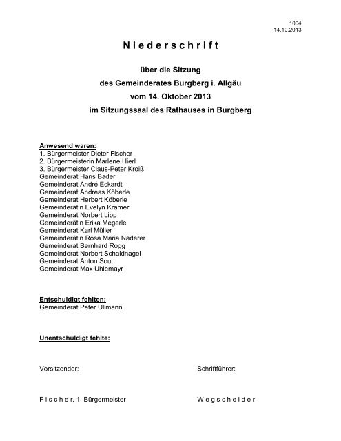 14.10.2013 Niederschrift Gemeinderat - Burgberg