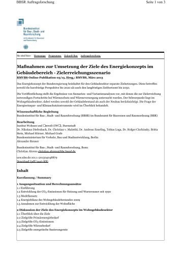 Maßnahmen zur Umsetzung der Ziele des Energiekonzepts im ...