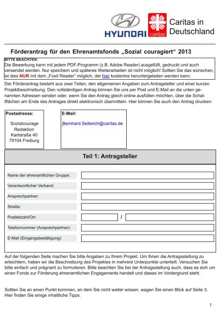 Förderantrag für den Ehrenamtsfonds „Sozial couragiert ... - Caritas