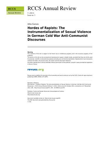 The Instrumentalization of Sexual Violence in German Cold War Anti ...