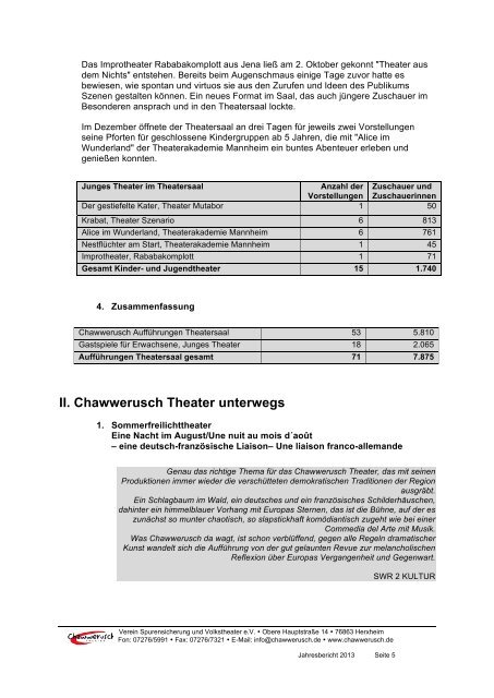 Jahresbericht 2013 - Chawwerusch Theater